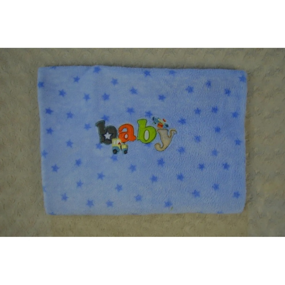 Snugly Baby Blue Star Baby Blanket Tractor Star Airplane Plane Lovey Orange